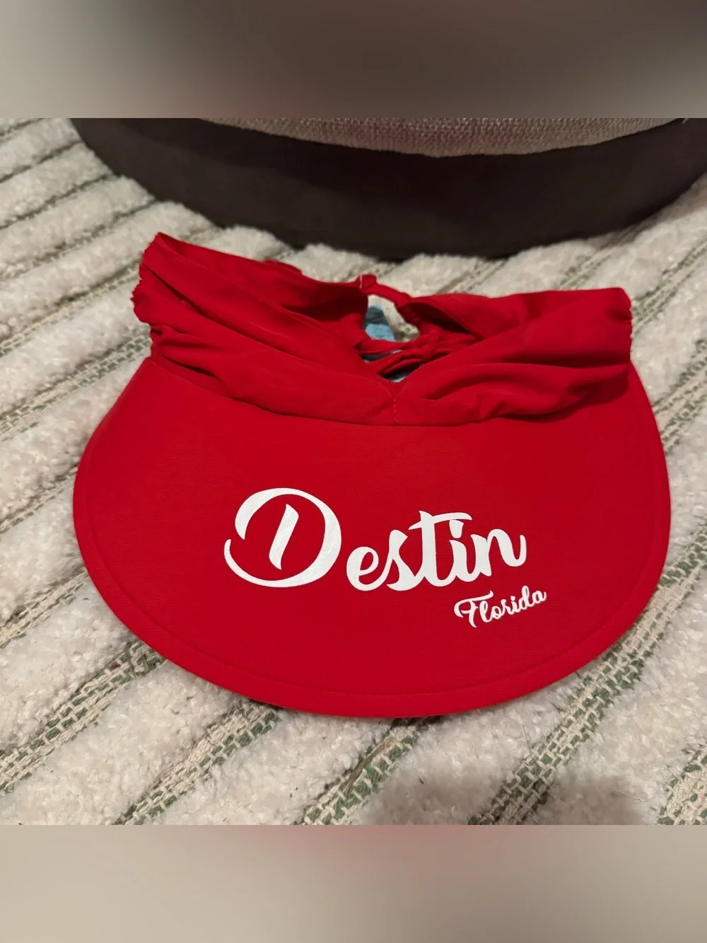 NWT HEAT Swimwear Destin Florida Sun Visor Hat Red Tie Back UPF 50+ Wide Brim